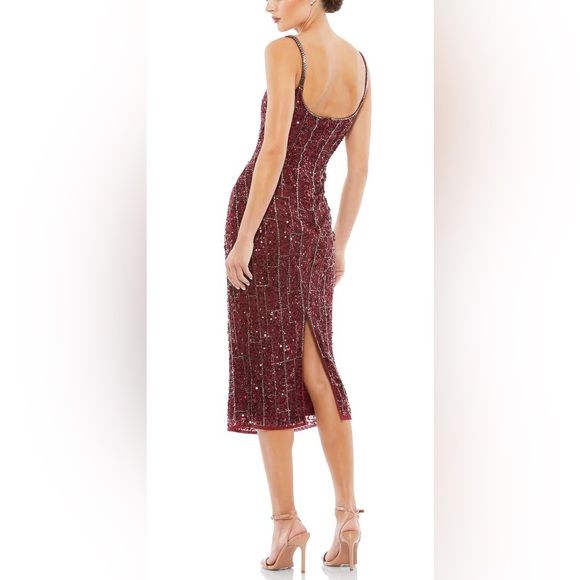 👗 NWT! Mac Duggal Sequin & Bead Midi Red Slip Dress - Picture 2 of 16